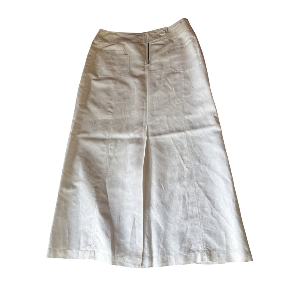 Tweeds Skirt White 100% Linen Maxi A-Line Utility Front Pocket Back Zip Size 14